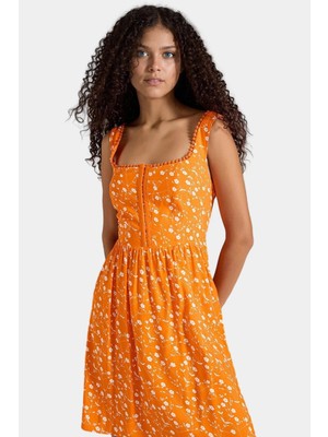 Dokuma Viskoz Mini Elbise Çiçek Desenli Skater Rahat Yazlık Seçkin Malzeme