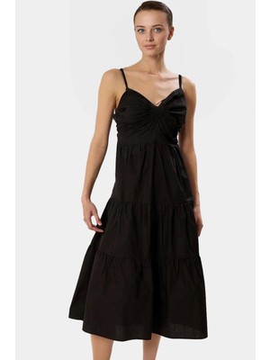 Kadın Midi Boy Poplin Elbise Fiyonklu Detay Pamuk Günlük Şık Profesyonel Görünüm Rahat ve