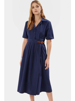 Yazlık Midi Poplin Elbise Kemerli A Kesim Günlük Şık Görünüm Mükemmel Uyum Modern Stil