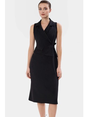 Yazlık Nefes Alan Midi Elbise A Kesim Ceket Yaka Polyester Elastan Seçkin Malzeme