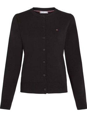 Kadın Co Jersey Stitch Düğmeli Hırka - Siyah