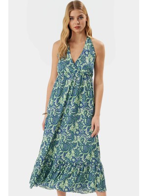 Maxi Örme Elbise V Yaka Desenli Rahat Günlük Yazlık ve Şık Kullanım Zarifane Tasarım