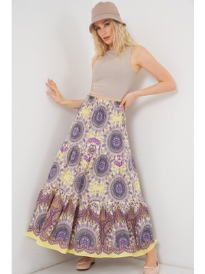 Tiana 1898 Desenli Uzun Etek - Sarı