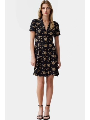 Çiçek Desenli Viskoz Mini Gömlek Elbise Rahat Kalıp Yazlık Özel Tasarım Günlük Kullanım Için