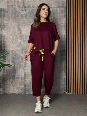 Tiana Kadın Kısa Kollu Bisiklet Yaka Viskon Iki Iplik Bluz ve Pantolon Ikili Takım