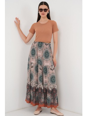 Tiana 1898 Desenli Uzun Etek - Zümrüt Yeşili