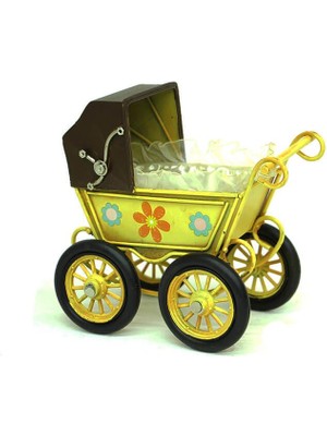 Dekoratif Metal Bebek Arabası Biblo Vintage Hediyelik