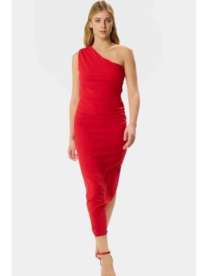 Bodycon Midi Elbise Tek Omuz Kolsuz Soft Krep Kumaş Rahat Kullanım Özel Tasarım