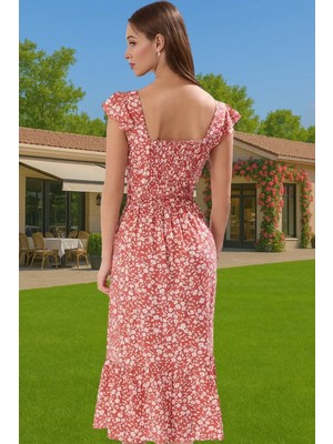 A Kesim Midi Boy Shally Dokuma Viskoz Elbise Kare Yaka Mükemmel Uyum Özenle Seçilmiş Uzun Ömürlü