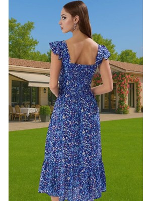 A Kesim Midi Boy Shally Dokuma Viskoz Elbise Kare Yaka Mükemmel Uyum Özenle Seçilmiş Uzun Ömürlü