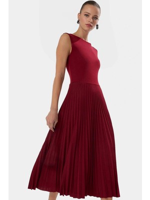 Pileli Midi Elbise Şık Gece Elbisesi Polyester Elastan Kumaş Dayanıklı Malzeme Özel Tasarım