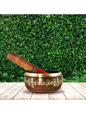 El Yapımı Tam Pirinç Meditasyon Çanı Motifli Tibet Çanağı Spiritüel Çakra Dengeleyici Şifa ve Ses Terapisi Aleti