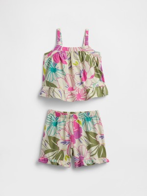 Gap Kız Bebek Çok Renkli Çiçek Desenli Keten Karışımlı Outfit Set