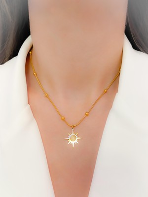 Trinos Çelik Kolye Dorika Zincirli Güneş Kolye