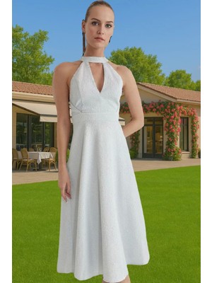 Parıltılı Jakar Dokuma Midi Abiye Elbise Özel Günler Için Zarifane Tasarım Günlük Kullanım Için