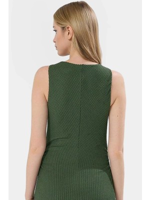 Bodycon Kalıp Midi Elbise Örme Kumaş Bisiklet Yaka Astarlı Uzun Ömürlü Rahat ve Şık