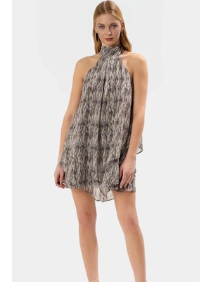 Şifon Astarlı Katlı Mini Elbise Dokuma Polyester Yazlık Günlük Profesyonel Görünüm Trend Tasarım