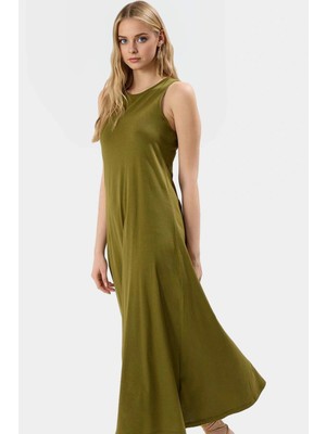 Maxi A Line Örme Pamuklu Elbise Halter Yaka Günlük Casual Rahat ve Şık Kullanım Premium Kalite