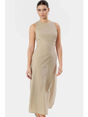 A Kesim Midi Dokuma Elbise Bisiklet Yaka Polyester Yazlık Günlük Mükemmel Uyum Dayanıklı Malzeme