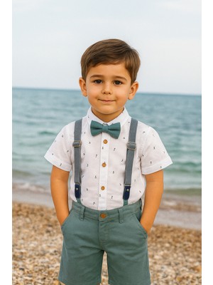 Erkek Bebek&çocuk Fish Desenli Yazlık Salopet Takım Elbise 4'lü Set