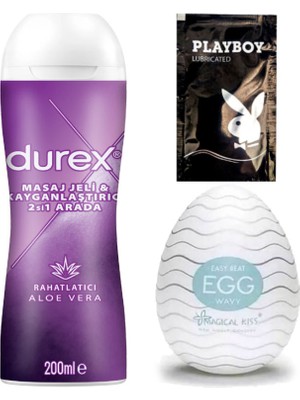 Durex Aloe Vera  Masaj & Kayganlaştırıcılı Jel + Egg Wavy Erkeklere Cep Tipi Mastürbatör + Hediye