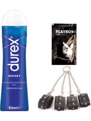 Durex Hisset Pürüzsüz Hazlar 50 ml Jel + Siyah Deri El ve Ayak Kelepçesi + Hediye