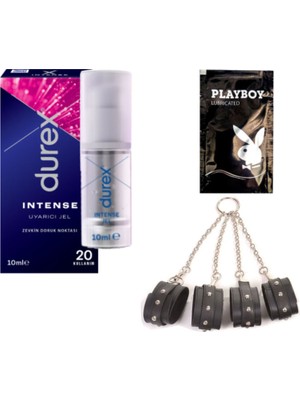 Durex Intense Kadın Uyarıcılı Jel + Siyah Deri El ve Ayak Kelepçesi + Hediye