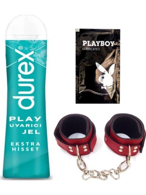 Durex Play Ekstra Hisset  Uyarıcılı Jel 50 ml + Kırmızı Deri El Kelepçesi + Hediye