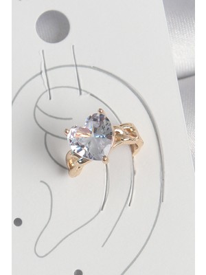 Pirinç Gold Renk Zirkon Taşlı Kalp Model Kadın Kıkırdak Küpe SL11835