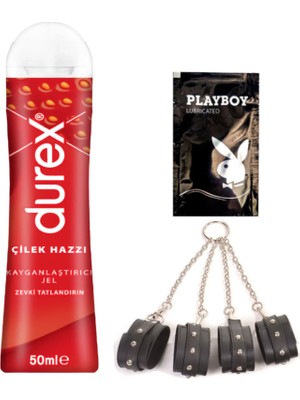 Durex Çilek Hazzı 50 ml Jel + Siyah Deri El ve Ayak Kelepçesi + Hediye