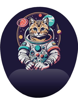 Hamiki Astronot Kedi Bilek Destekli Mouse Pad Ergonomik Kaymaz Taban Mousepad Fare Altlığı