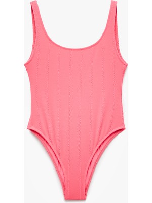 Koton Kare Yaka Kalın Askılı Dokulu Yüzücü Mayo