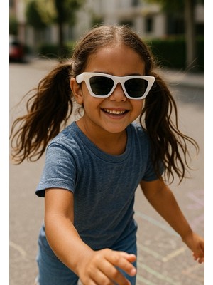 Lexi Bella Kids Güneş Gözlüğü Beyaz Çekik Çerçeve Uv 400 Korumalı Ce Belgeli Çocuk Güneş Gözlüğü