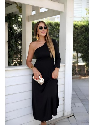 Mall Of Gkc Kadın Uzun Kollu Tek Omuz Detay Krep Elbise