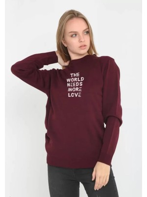 Mall Of Gkc Unisex Bisiklet Yaka Baskılı Dokuma Triko - Bordo