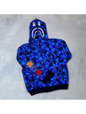 Mall Of Gkc Iki Iplik Zıp Fermuarlı Nakışlı Kapşonlu Hırka - Mavi