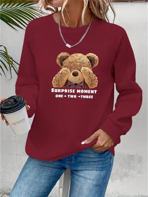 Mall Of Gkc Kadın Uzun Kollu Bisiklet Yaka Ayıcık Desenli Viskon Iki Iplik Bluz