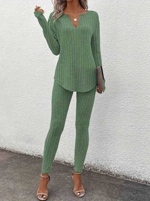 Mall Of Gkc Kadın Uzun Kollu V Yakalı Bluz Alt Tayt Şardonlu Kaşkorse Ikili Takım