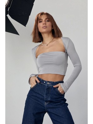 Mall Of Gkc Kara Yaka Uzun Kollu Crop - Taş