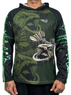 Oslo Performans Erkek Kapüşonlu Balıkçı T-Shirt Uzun Kol Günlük Stil Grafik Desenli