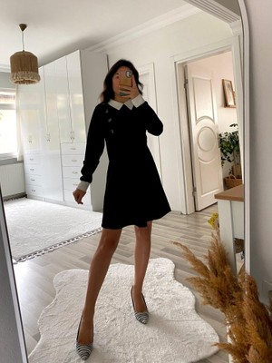 Mall Of Gkc Kadın Uzun Kollu Yakalı A Kesim Kısa Ithal Krep Elbise