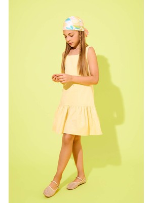 DeFacto Yuvarlak Yaka Volanlı Pamuklu Kolsuz Yazlık Elbise Kız Çocuk F6413A825HS