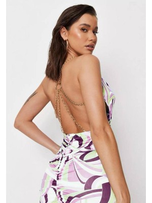 Mall Of Gkc Kadın Zincir Detay Sırt Dekolteli Büzgü Detay Fırsat Ürün Mini Elbise