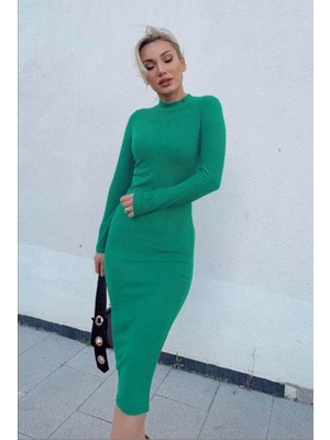 Mall Of Gkc Kadın Yarım Balıkçı Yaka Süet Kumaş Fırsat Ürün Midi Boy Elbise