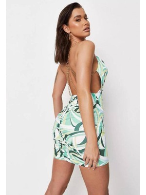 Mall Of Gkc Kadın Zincir Detay Sırt Dekolteli Büzgü Detay Fırsat Ürün Mini Elbise