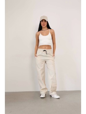 Mall Of Gkc Praşut Kumaş Paça Cepli Baggy Eşofman - Bej