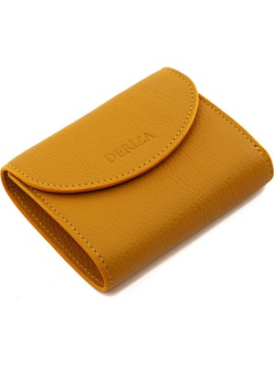 Deriza Mini Hakiki Deri Kadın Cüzdan Hardal