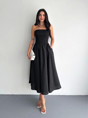 Mall Of Gkc Straplez Pileli Elbise - Siyah