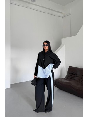 Mall Of Gkc Polyviskon - Poplin Parçalı Gömlek Pantolon Takım - Siyah