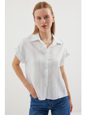 Mall Of Gkc 20261 Kısa Kol Oversize Keten Gömlek - Mavi